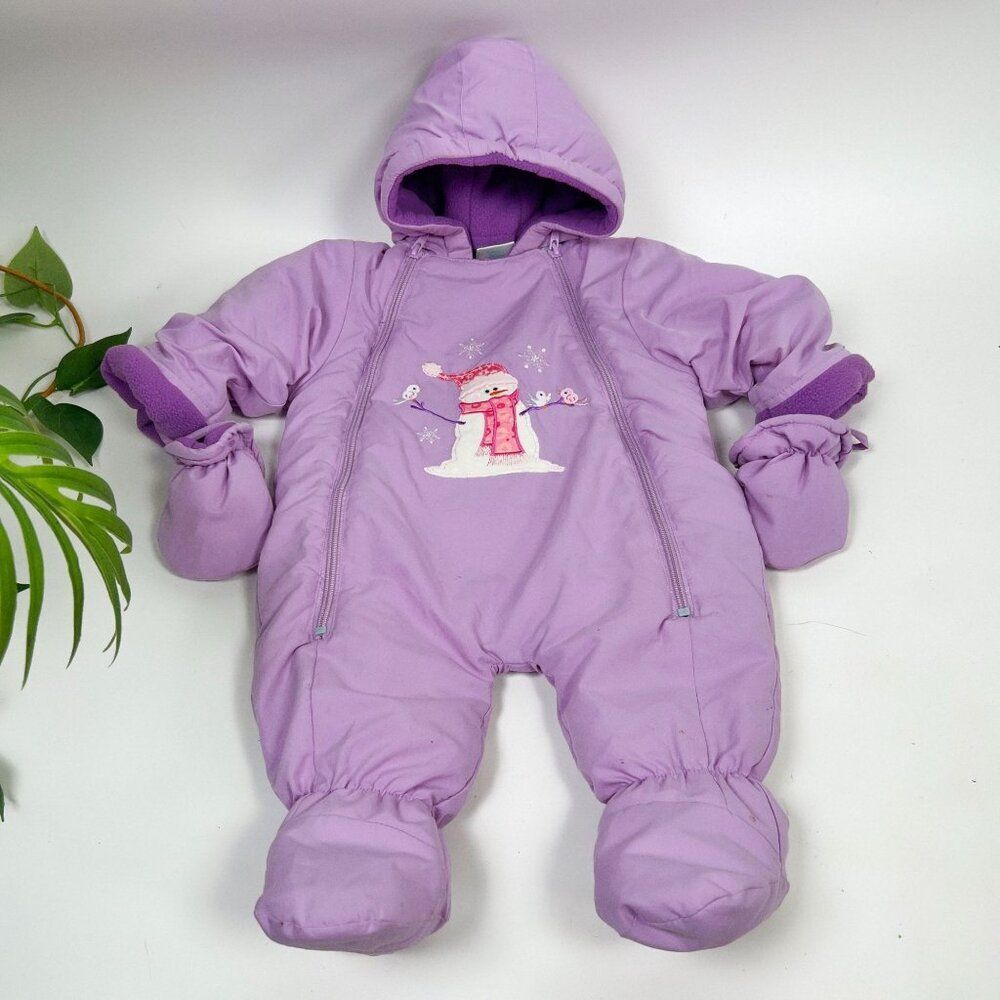 Vintage Infant Baby Girl Purple Hood Snowsuit & Mittens Winter Jacket / 6-9 Mon